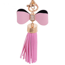 Purse Charm Fashion pink leather butterfly Tassel Key Chain for women